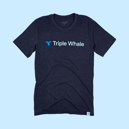 Triple Whale logo printed on heather navy triblend T-shirt